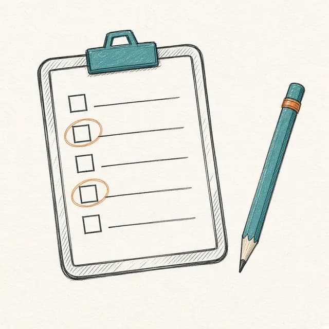 Sketch of a clipboard checklist with two items circled for attention.