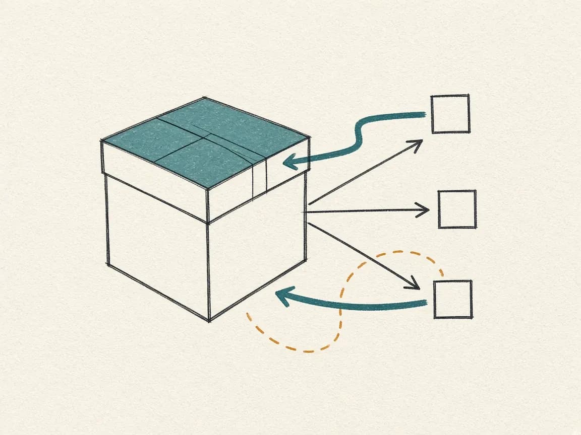 Diagram: a vendor box shipping outward to partners, with two partner arrows flowing back.